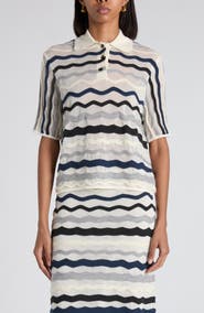 Bottega Veneta Layered Chevron Stripe Wool Blend Polo Sweater