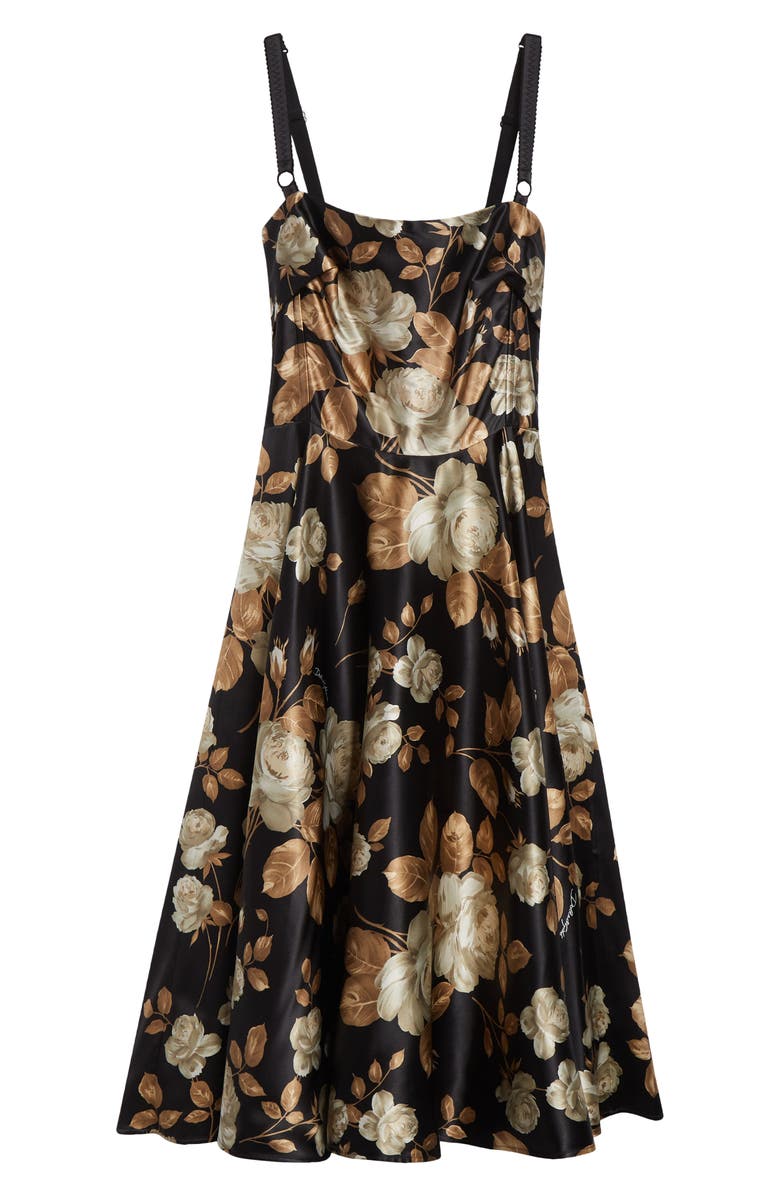 Dolce&Gabbana Rose Print Stretch Satin Charmeuse Dress, Alternate, color, Hn5qq Rose Vintage F.nero