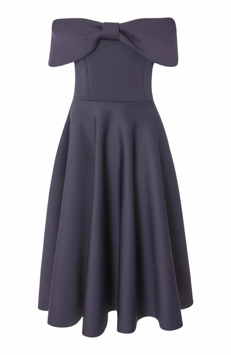 QUIZ Scuba Knit Bardot Bow Detail Skater Dress, Alternate, color, 