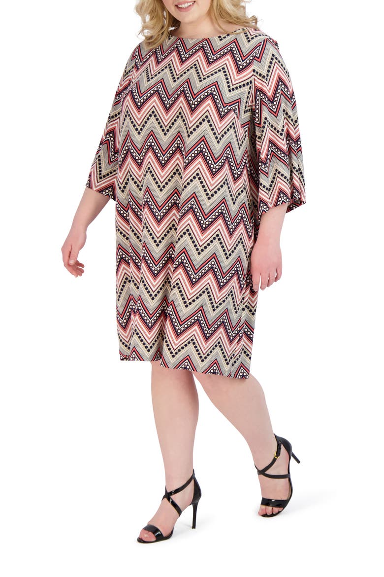 Chevron 3/4 Sleeve Dress, Alternate, color, BLUSH/ NAVY/ TAUPE