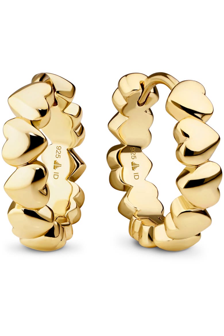 Sweet Heart Hoop Earrings in Gold Plated Sterling Silver, Main, color, Yellow Gold