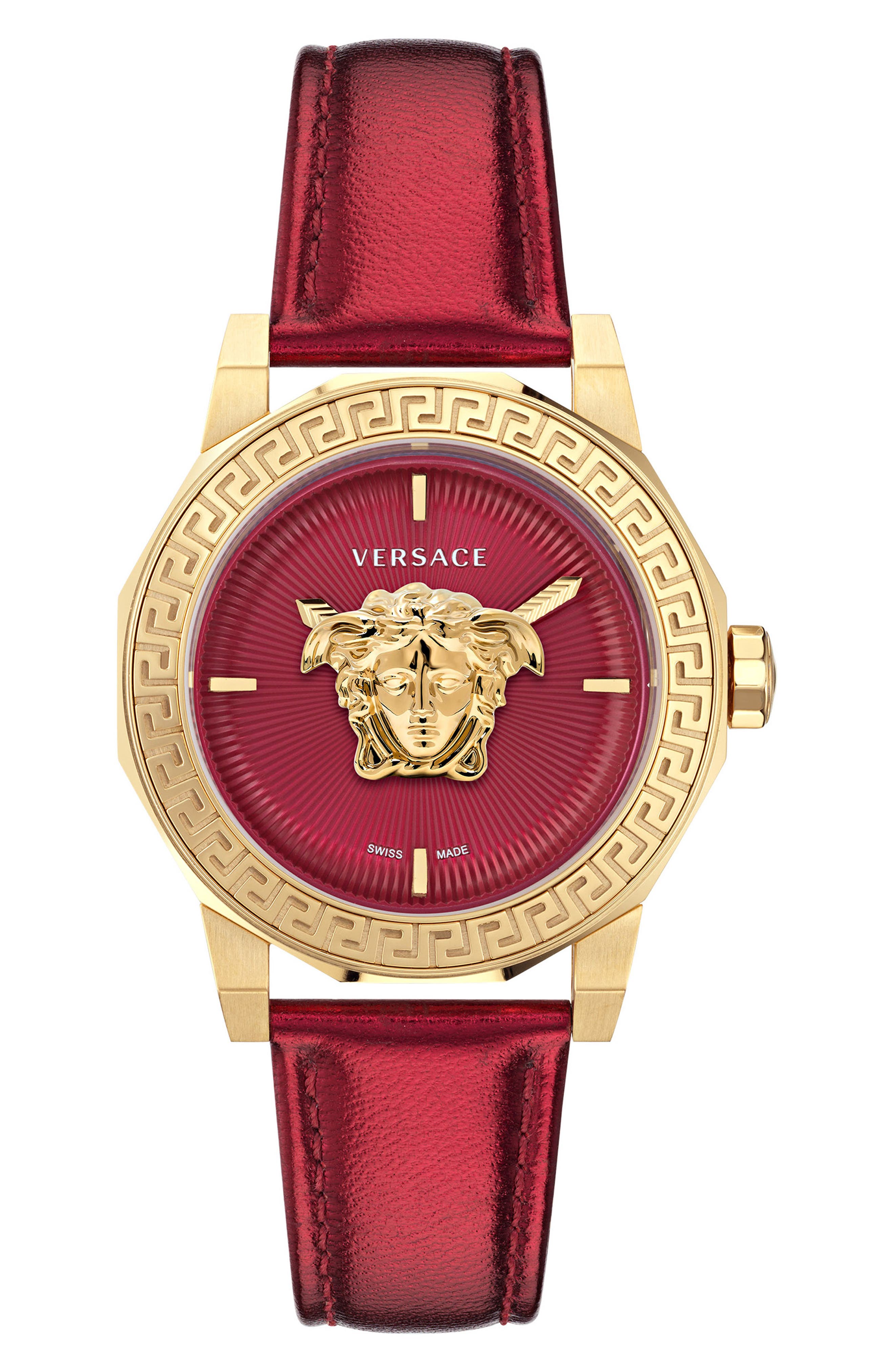 Versace Medusa Deco Leather Strap Watch, 38mm