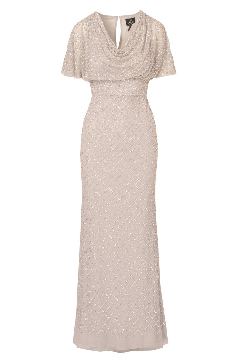 Adrianna Papell Beaded Cowl Neck Evening Gown, Alternate, color, Crystal Silver