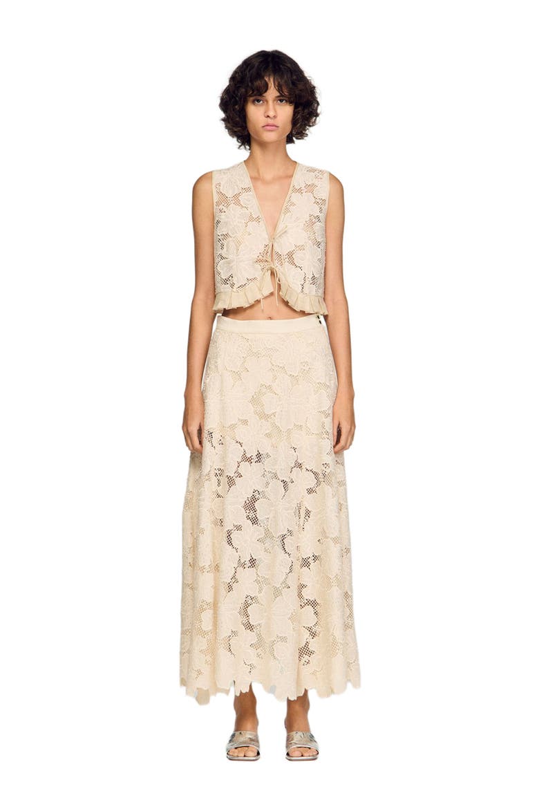 Long guipure skirt, Alternate, color, Ecru