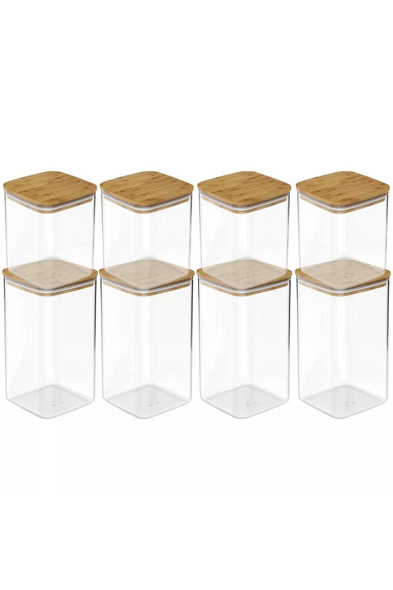 Clear Airtight Stackable Food Storage Container Set with Wood Lids, Main, color, Clear