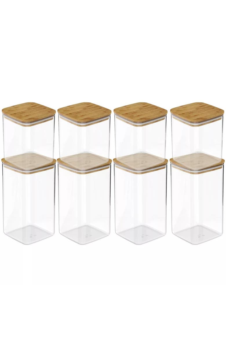 OU Clear Airtight Stackable Food Storage Container Set with Wood Lids, Main, color, Clear