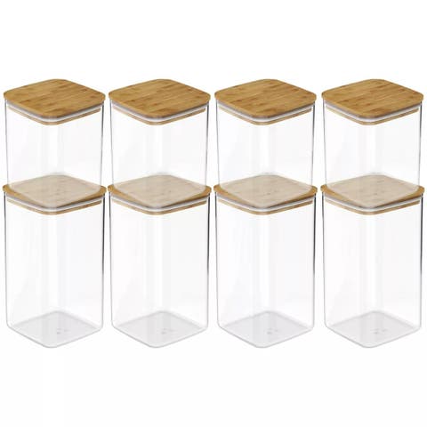 Clear Airtight Stackable Food Storage Container Set with Wood Lids