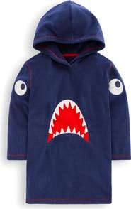 Mini Boden Kids' Shark Appliqué Terry Cover-Up Hoodie