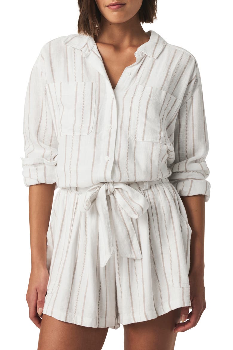 Gabrielle Stripe Button-Up Shirt, Main, color, WHITE/ FAWN