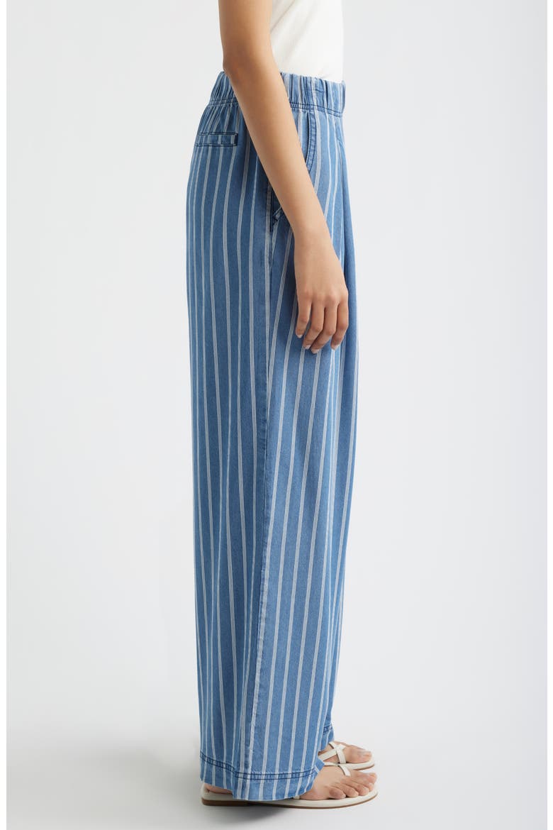 Pleated Stripe Wide Leg Denim Pants, Alternate, color, MEDIUM INDIGO
