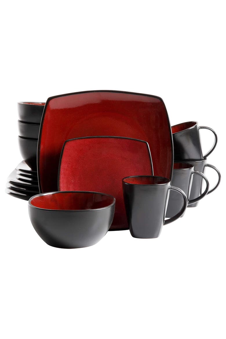 16 Piece Square Stoneware Dinnerware Set, Alternate, color, Black