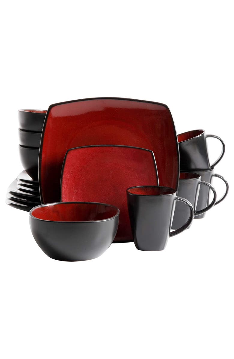 Gibson 16 Piece Square Stoneware Dinnerware Set, Alternate, color, Black