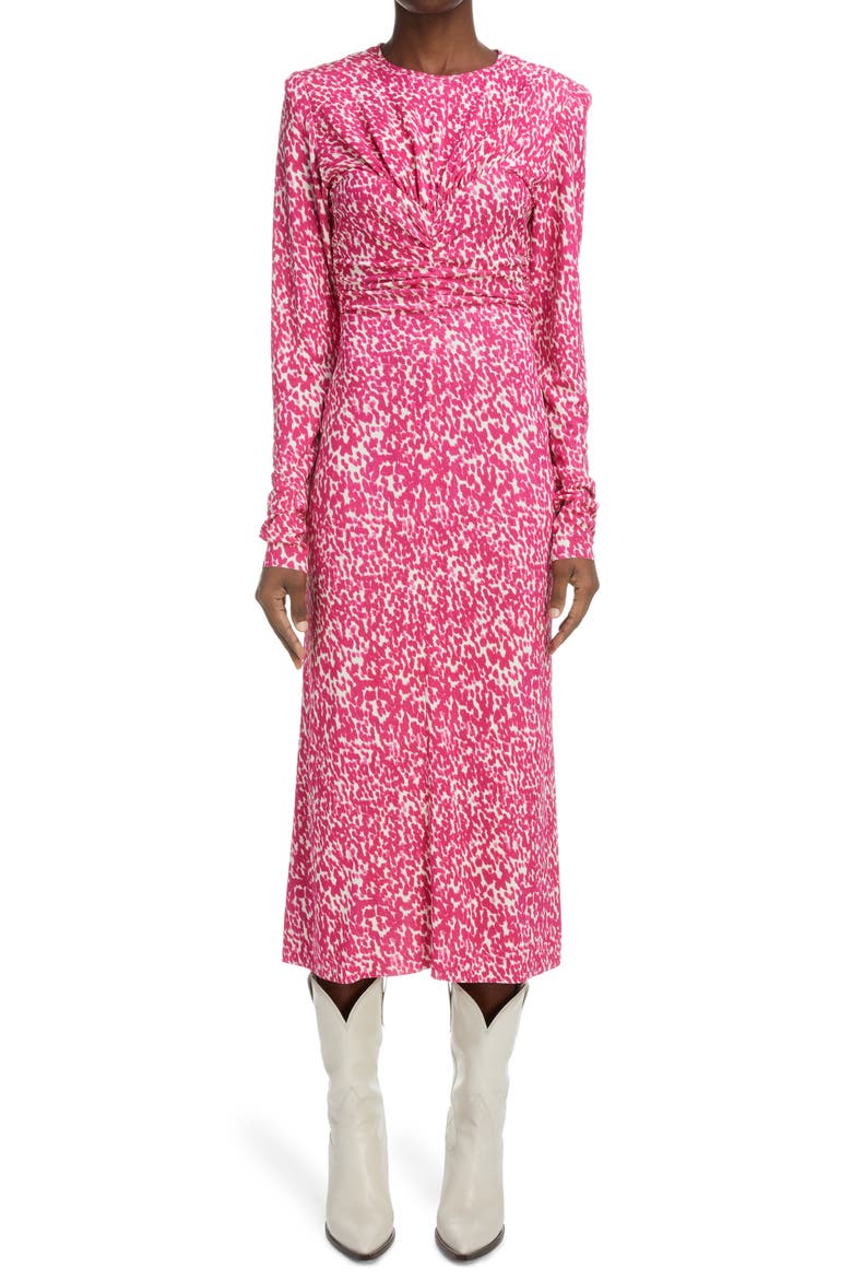 Linario Print Jersey Long Sleeve Dress, Main, color, FUCHSIA