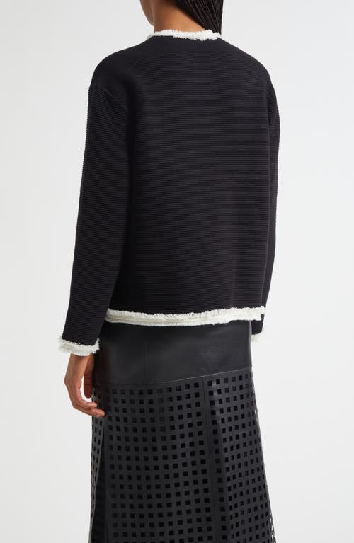 Emporio Armani Fringe-trim Ottoman Ribbed Blazer In Black