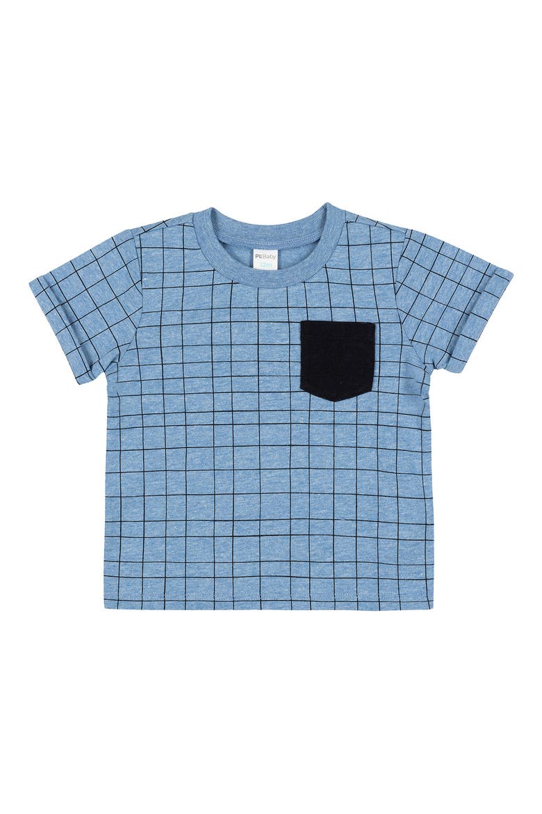 Windowpane Print Pocket Tee & Shorts 2-Piece Set, Alternate, color, 950 BLUE DENIM