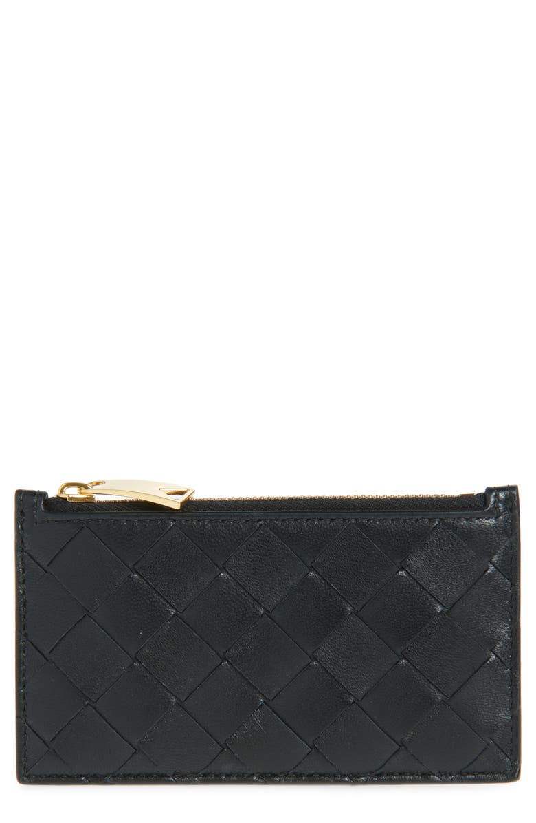 Bottega Veneta Intrecciato Leather Zip Card Case, Main, color, 8425 Black-Gold