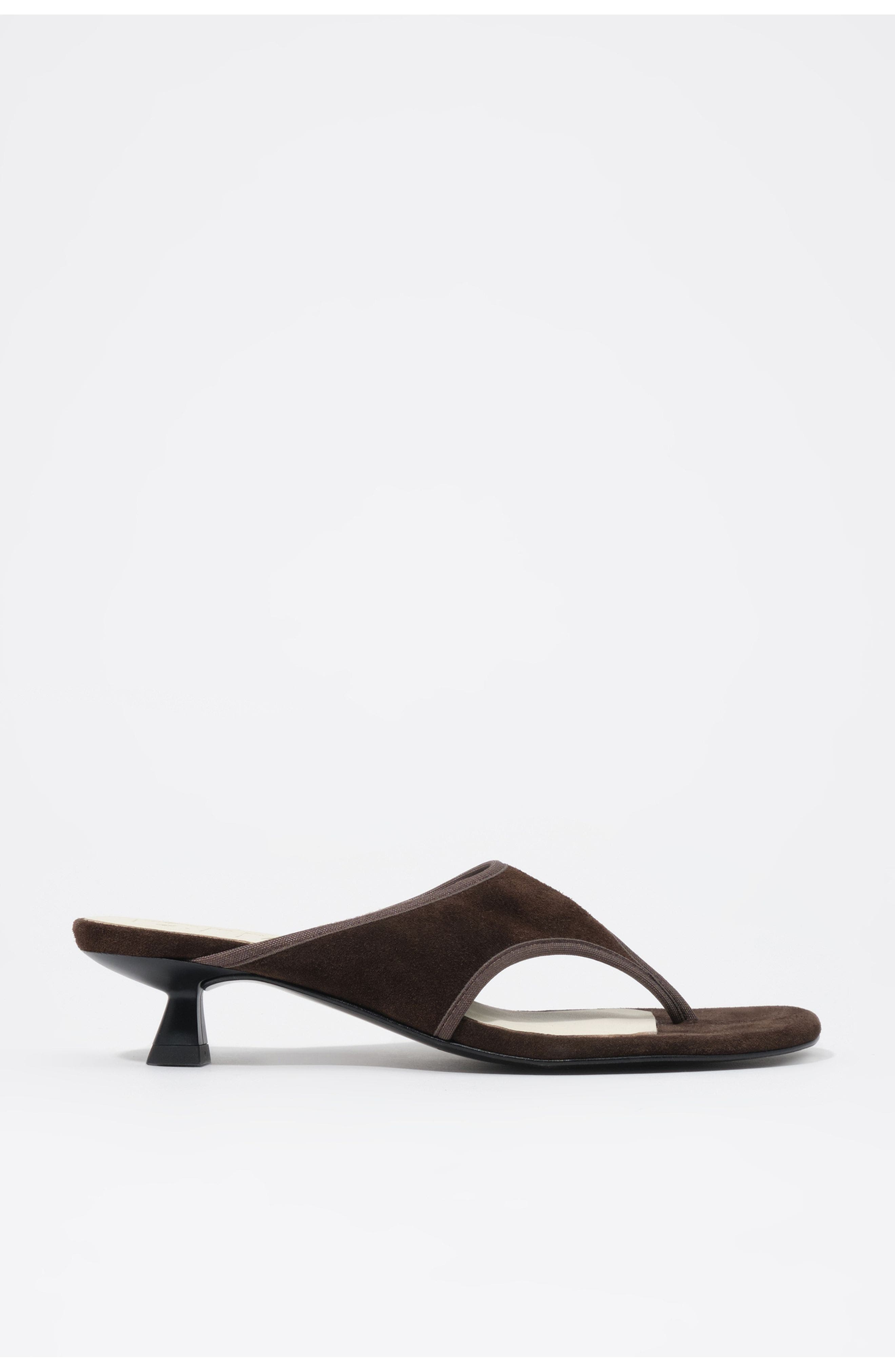 Low-Heel Suede Sandals, Main, color, DARK BROWN