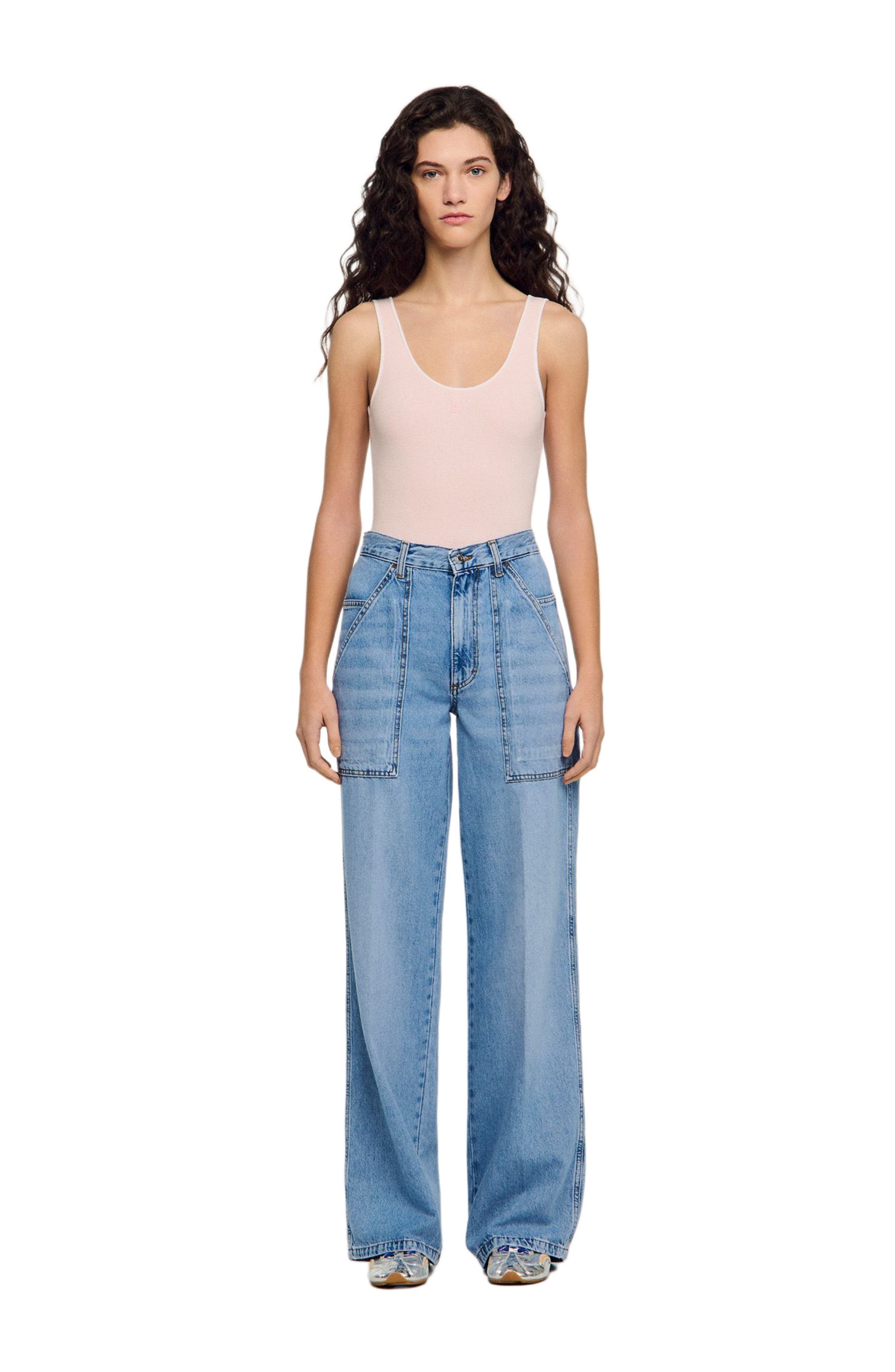 SANDRO Faded wide straight-leg jeans (Women) | Nordstrom