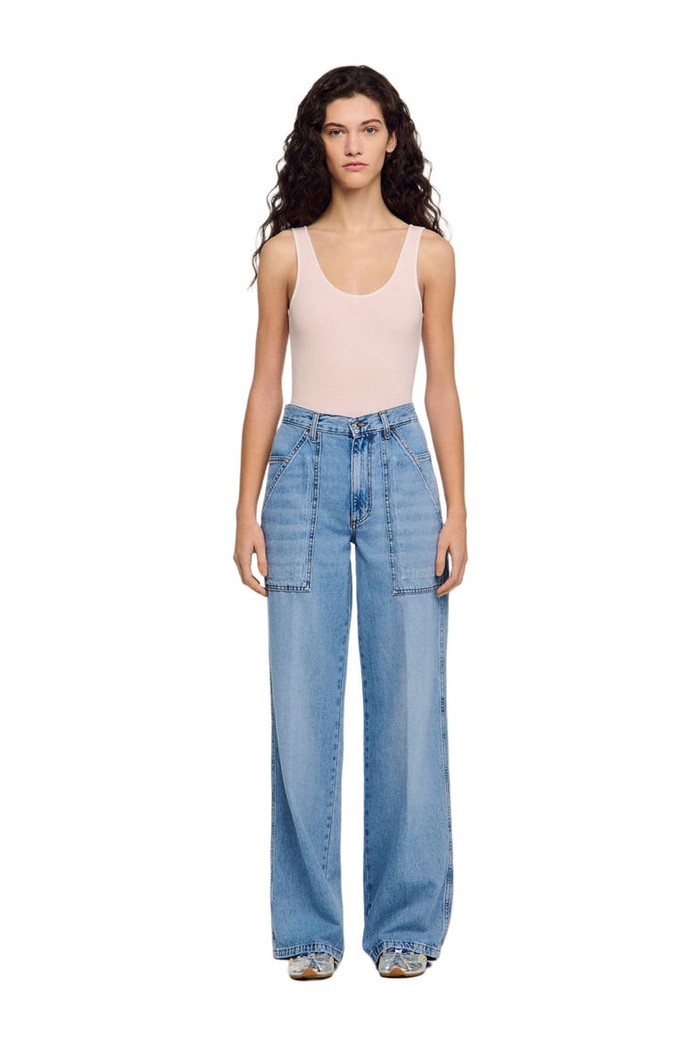 Faded wide straight-leg jeans, Alternate, color, Blue jean