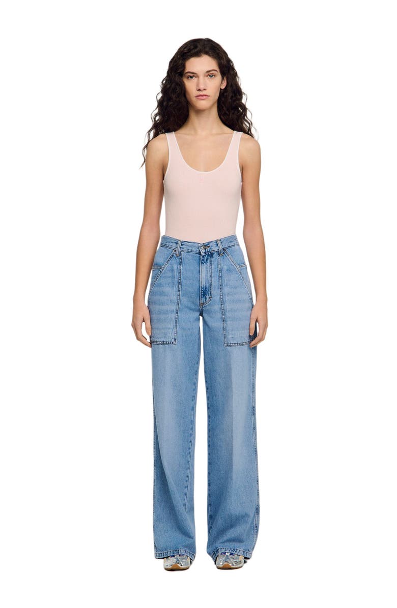 SANDRO Faded wide straight-leg jeans, Alternate, color, Blue Jean