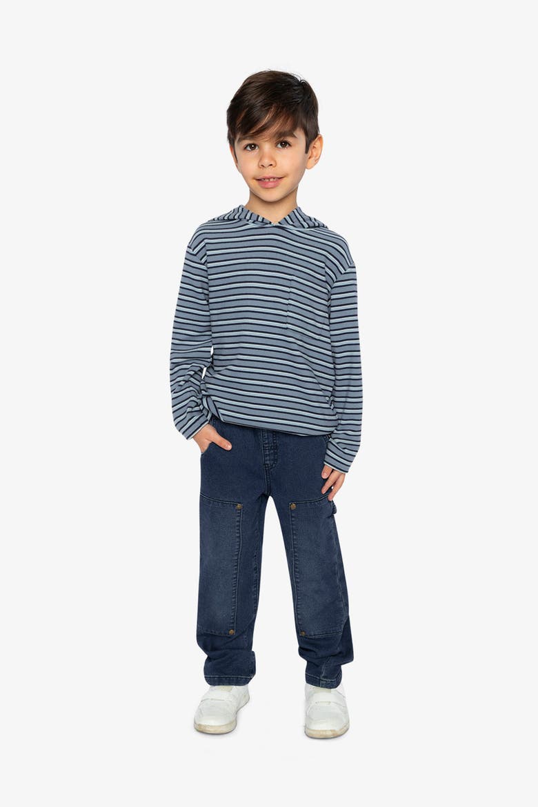 Striped Brushed Jersey Hooded Long Sleeve T-Shirt, Alternate, color, Blue Striped White