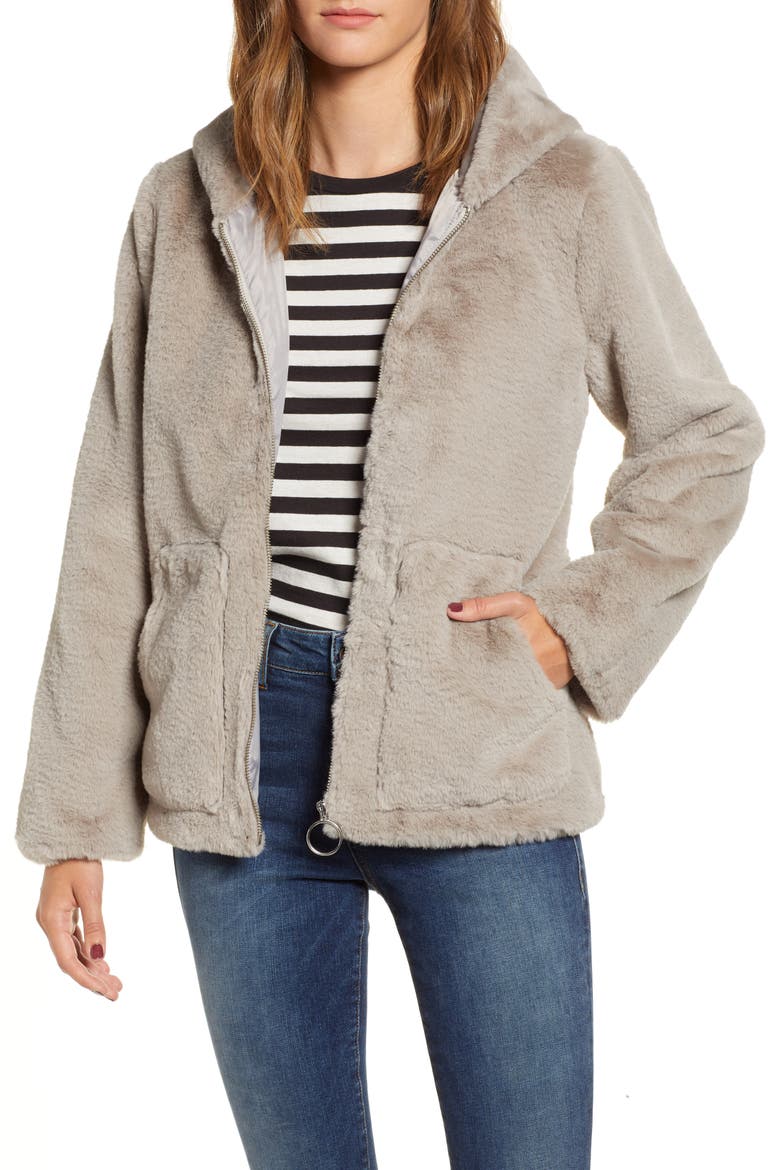 Faux Fur O-Ring Jacket, Main, color, GREY