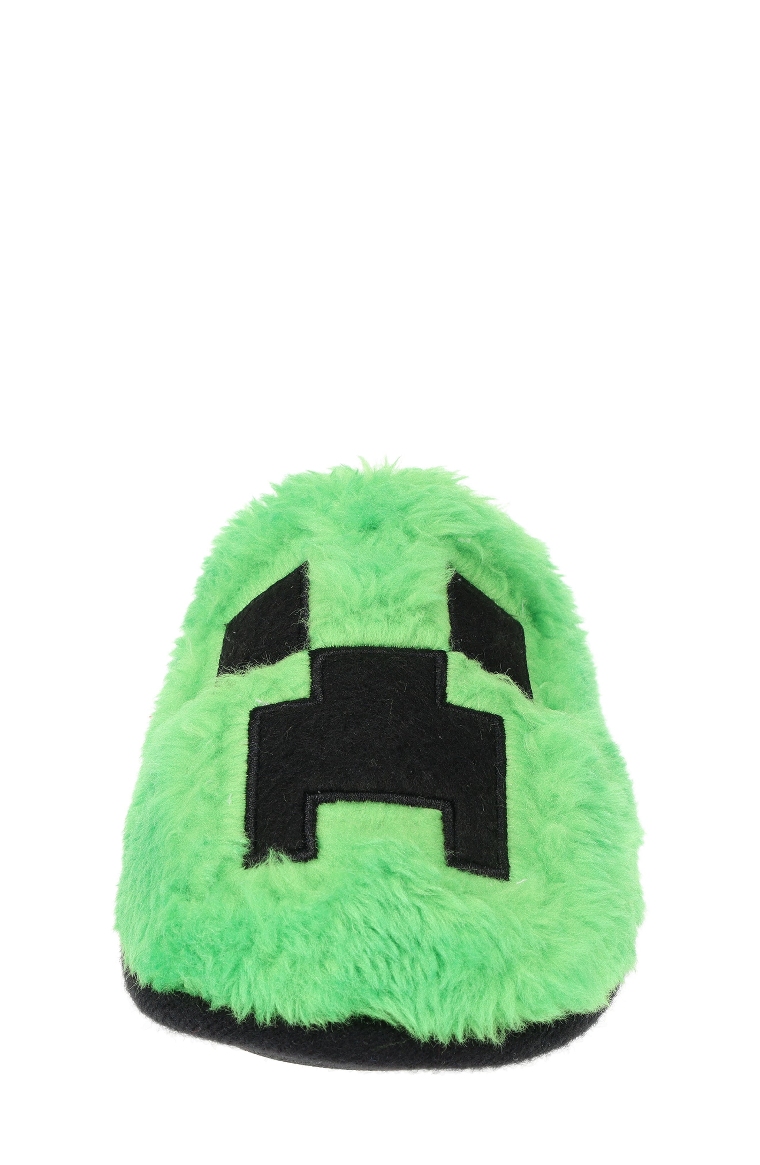 SG Footwear Kids' Minecraft Creeper Scuff Faux Fur Slipper, Alternate, color, Green