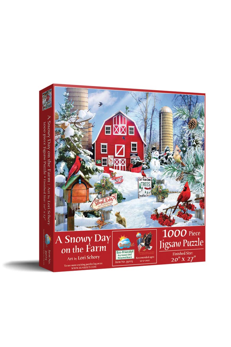 A Snowy Day on the Farm 1000 piece Jigsaw Puzzle for Adults, Main, color, Multicolor