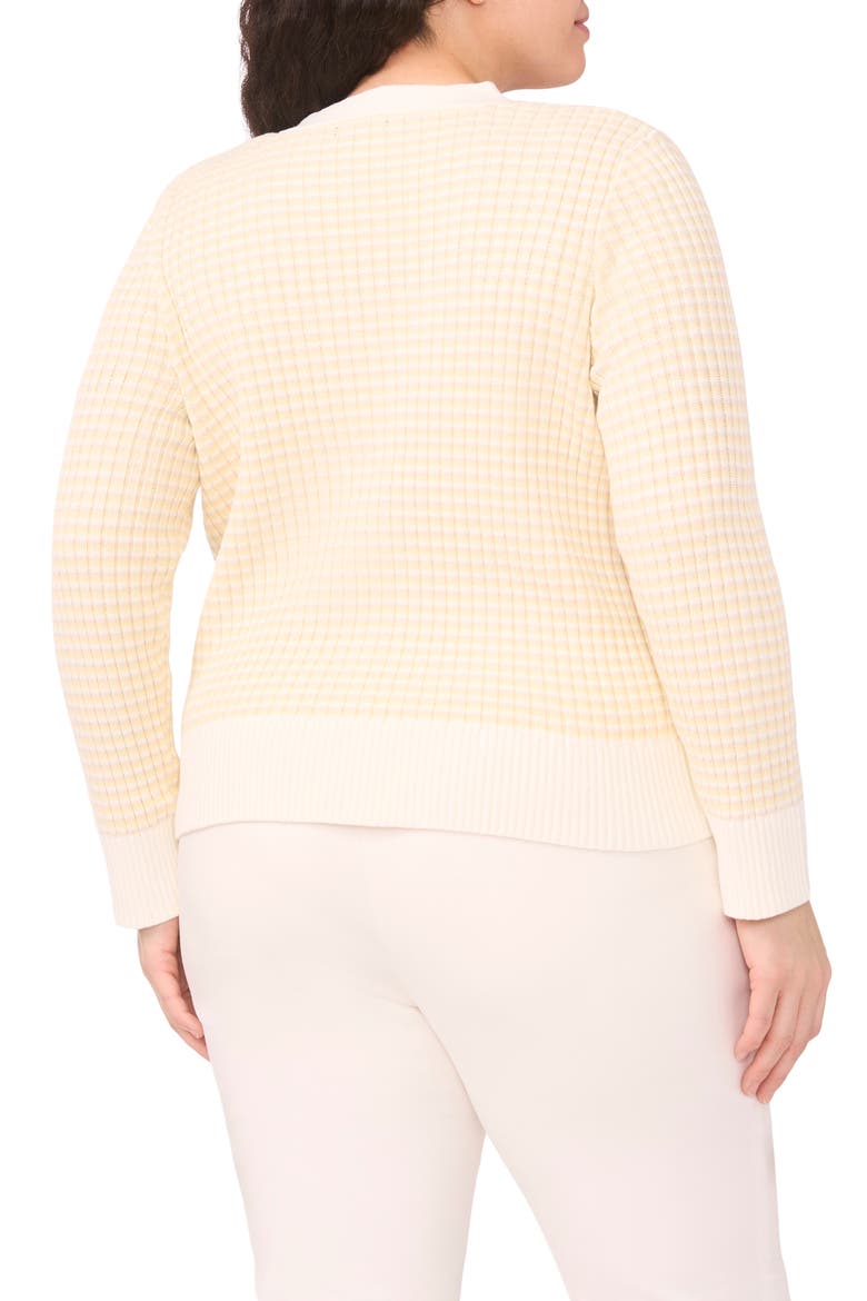 V-Neck Stripe Rib Cotton Blend Cardigan, Alternate, color, NEW IVORY