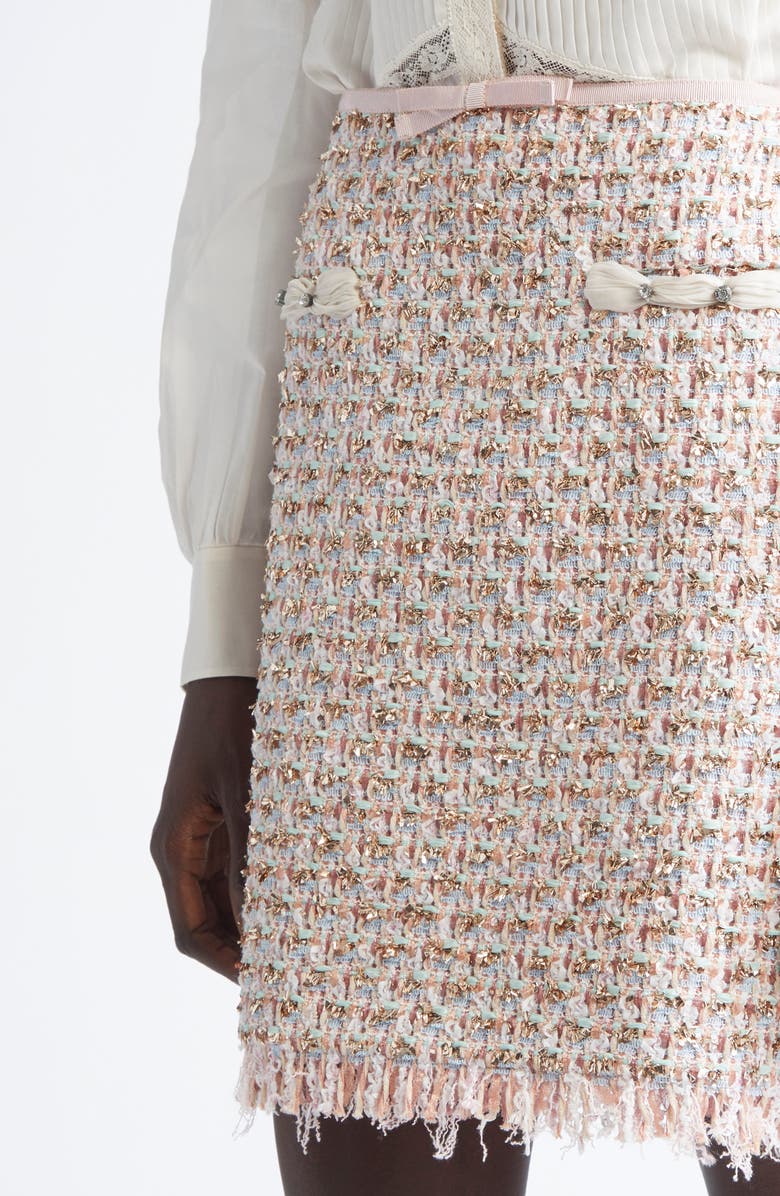 Valentino Garavani Crystal Embellished Ribbon Tweed Miniskirt, Alternate, color, Multi