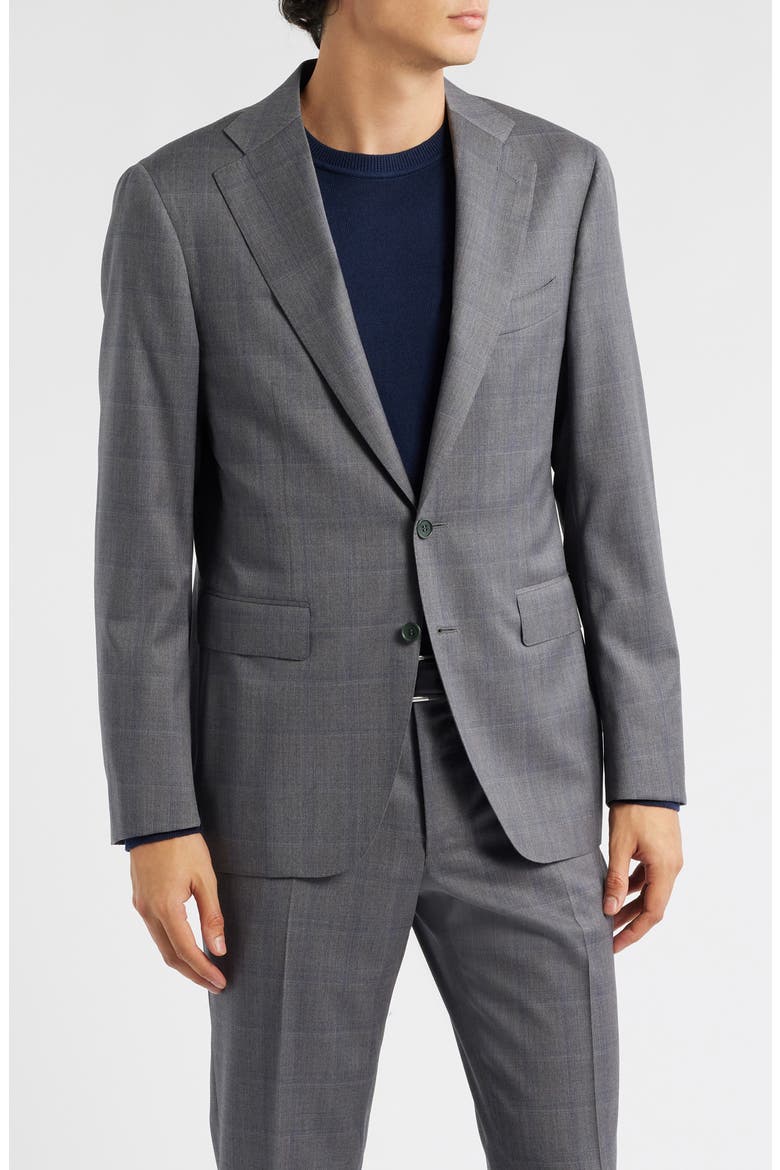Capri Trim Fit Shadow Plaid Wool Suit, Alternate, color, GREY