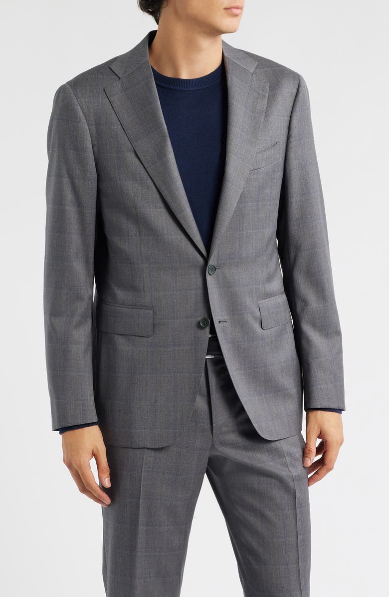 Canali Capri Trim Fit Shadow Plaid Wool Suit, Alternate, color, Grey