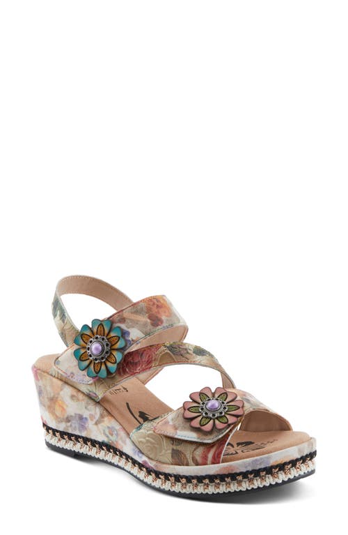 L'artiste By Spring Step Blissful Slingback Platform Wedge Sandal In Beige Multi