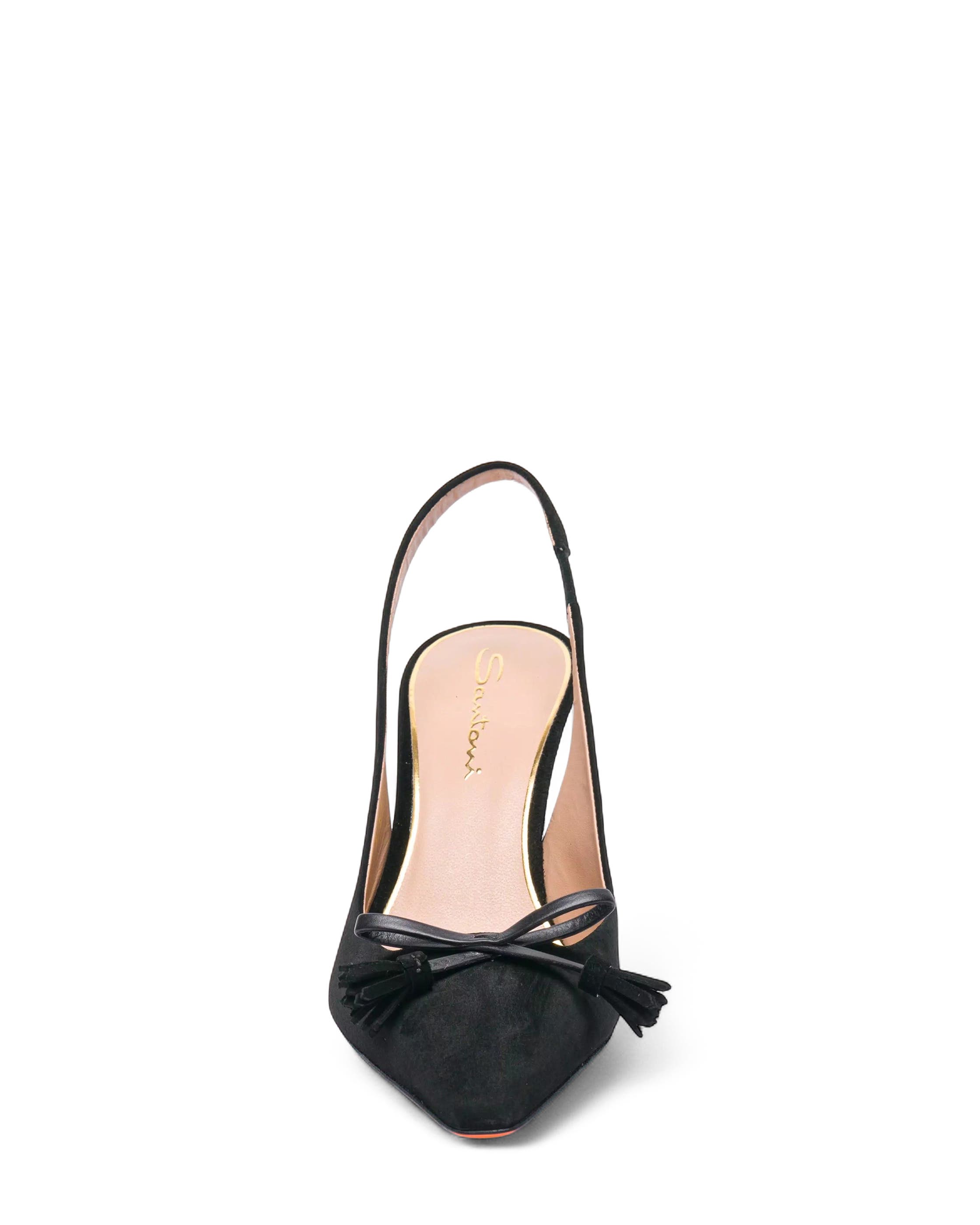 Santoni Suede High-Heel Slingback, Alternate, color, Black