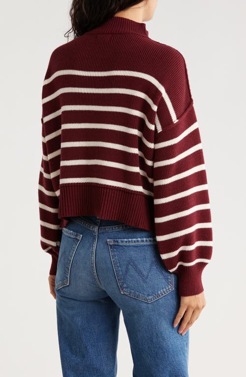 Blu Pepper Stripe Mock Neck Crop Sweater In Burgundy