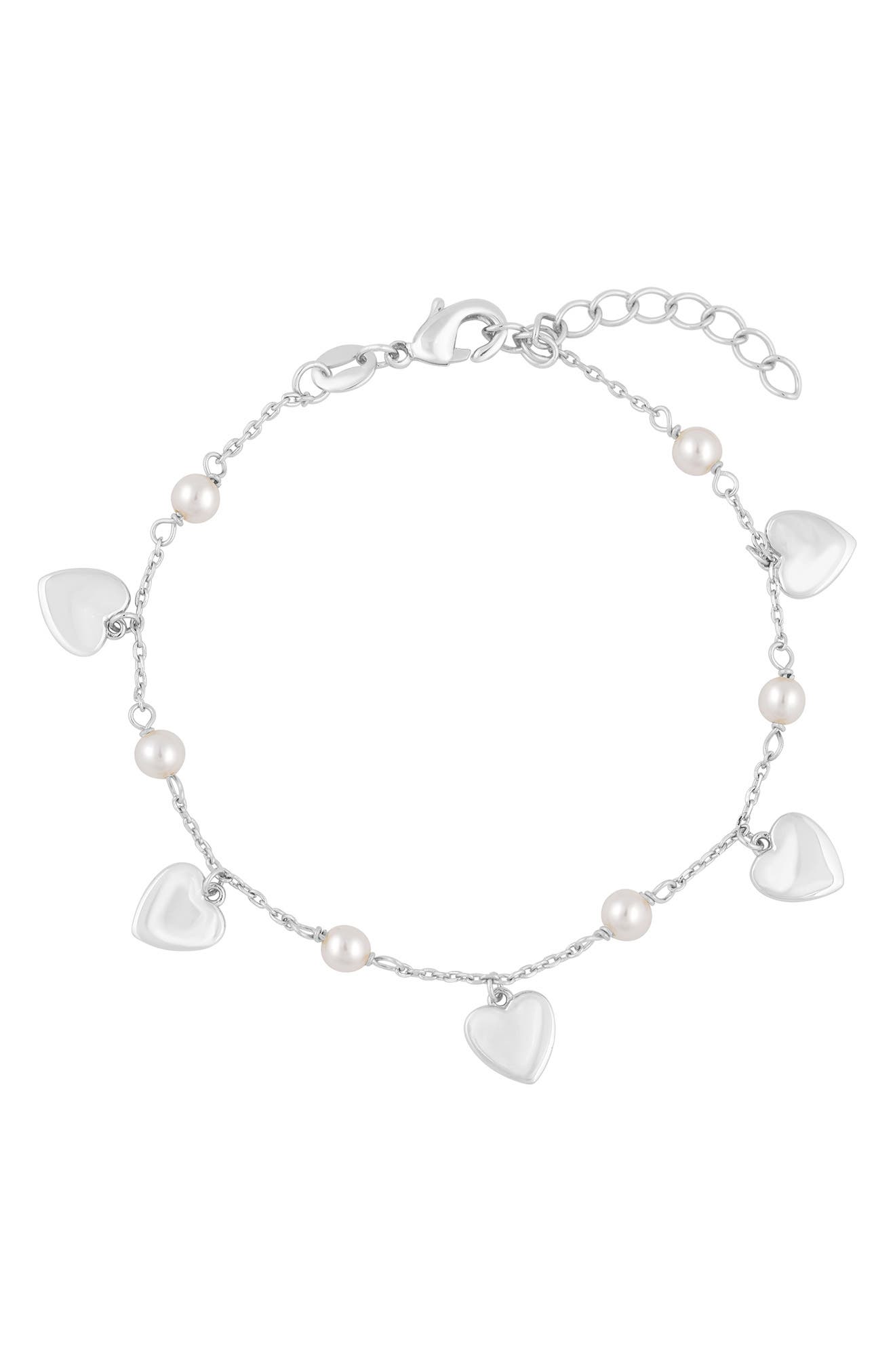 Heart Charm Imitation Pearl Anklet