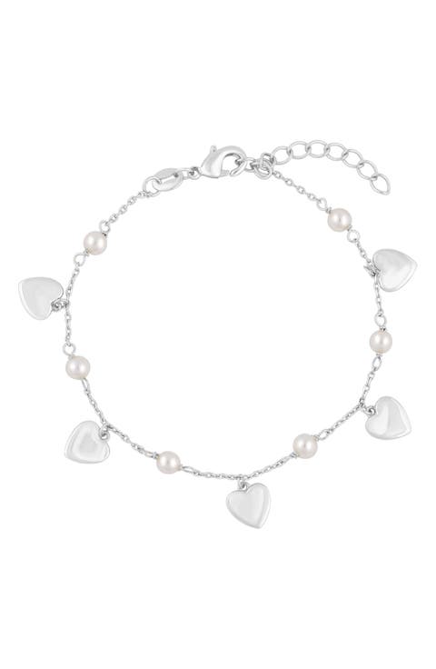 Heart Charm Imitation Pearl Anklet