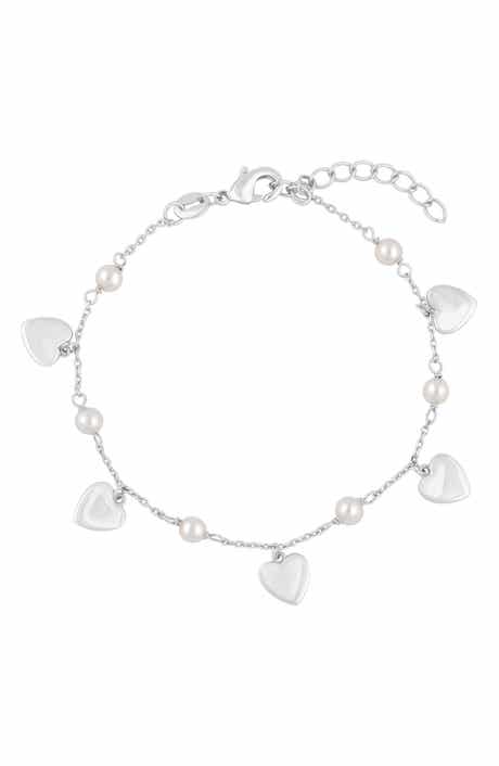 Heart Charm Imitation Pearl Anklet