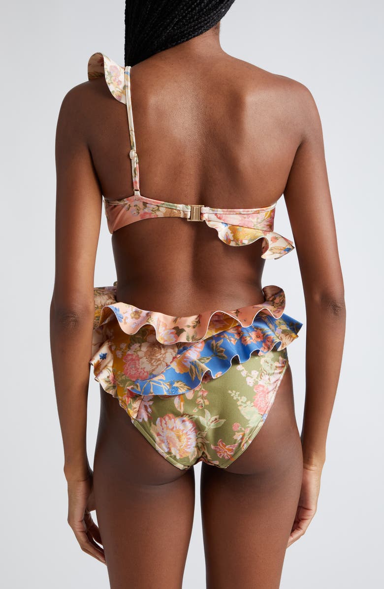 Zimmermann August Asymmetric Ruffle Cutout One-Shoulder One-Piece Swimsuit, Alternate, color,
