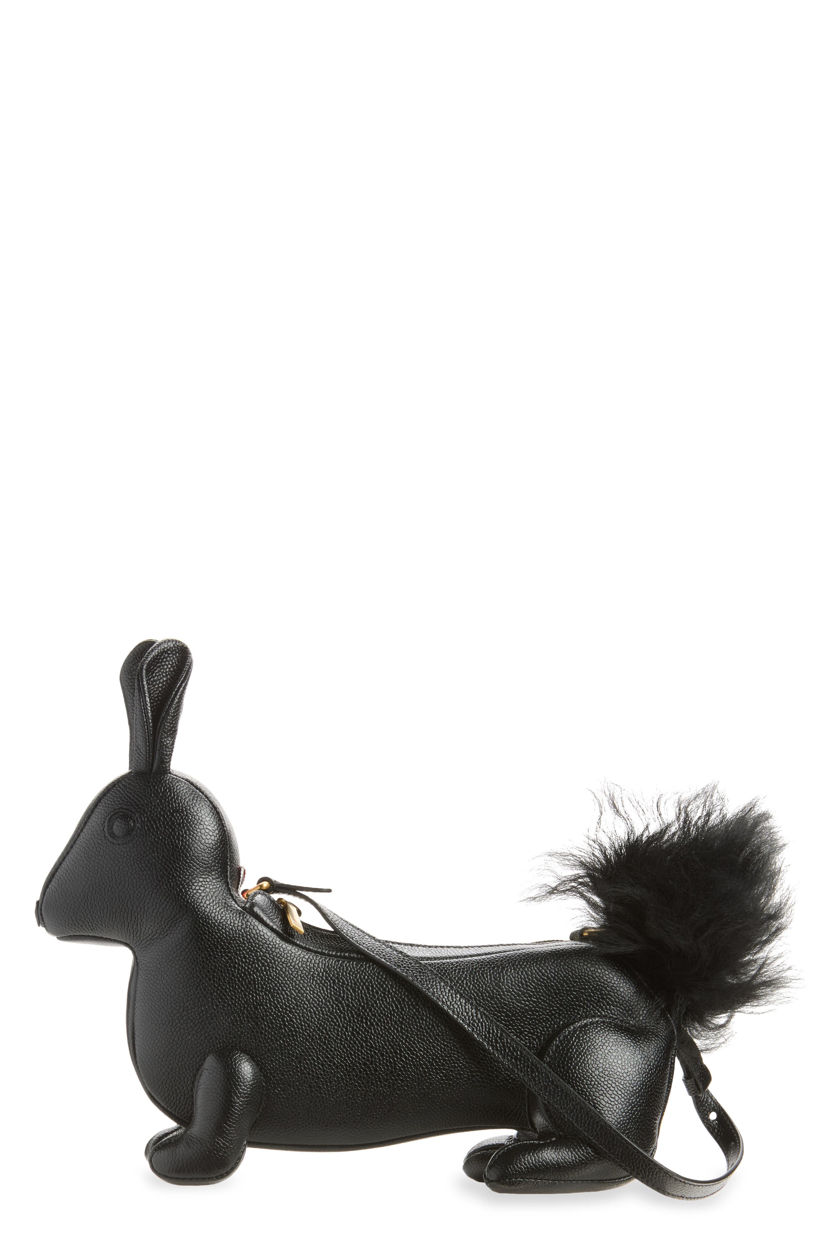 Baby Rabbit Pebbled Leather Shoulder Bag, Main, color, BLACK