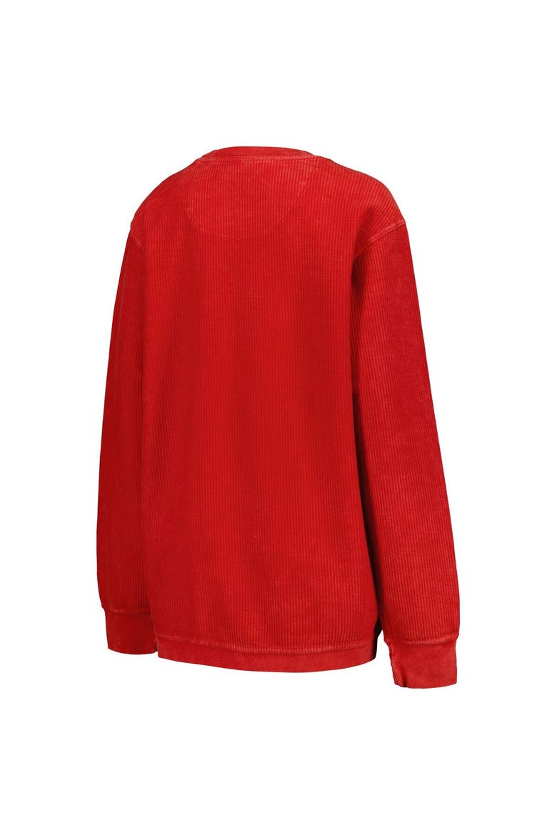 Women's Pressbox Scarlet Ohio State Buckeyes Comfy Corded Vintage Wash Basic Arch Pullover Sweatshirt, Alternate, color, Scarlet