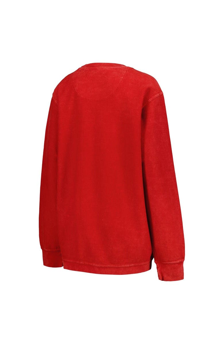 PRESSBOX Women's Pressbox Scarlet Ohio State Buckeyes Comfy Corded Vintage Wash Basic Arch Pullover Sweatshirt, Alternate, color, Scarlet