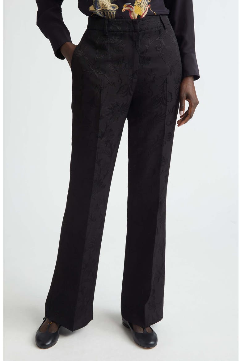 Floral Jacquard Bootcut Trousers, Main, color, BLACK