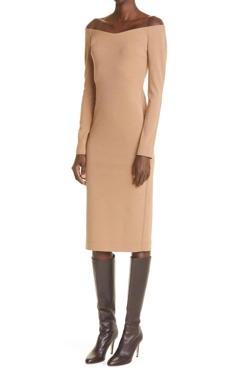 Fendi Long Sleeve Wool Blend Midi Dress, Alternate, color, 