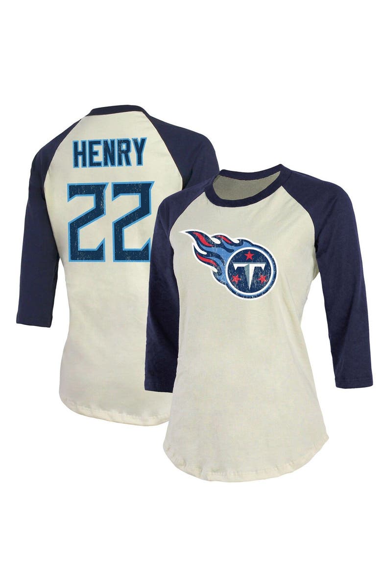 Majestic Threads Women's Fanatics Branded Derrick Henry Cream/Navy Tennessee Titans Player Raglan Name & Number 3/4-Sleeve T-Shirt, Main, color,