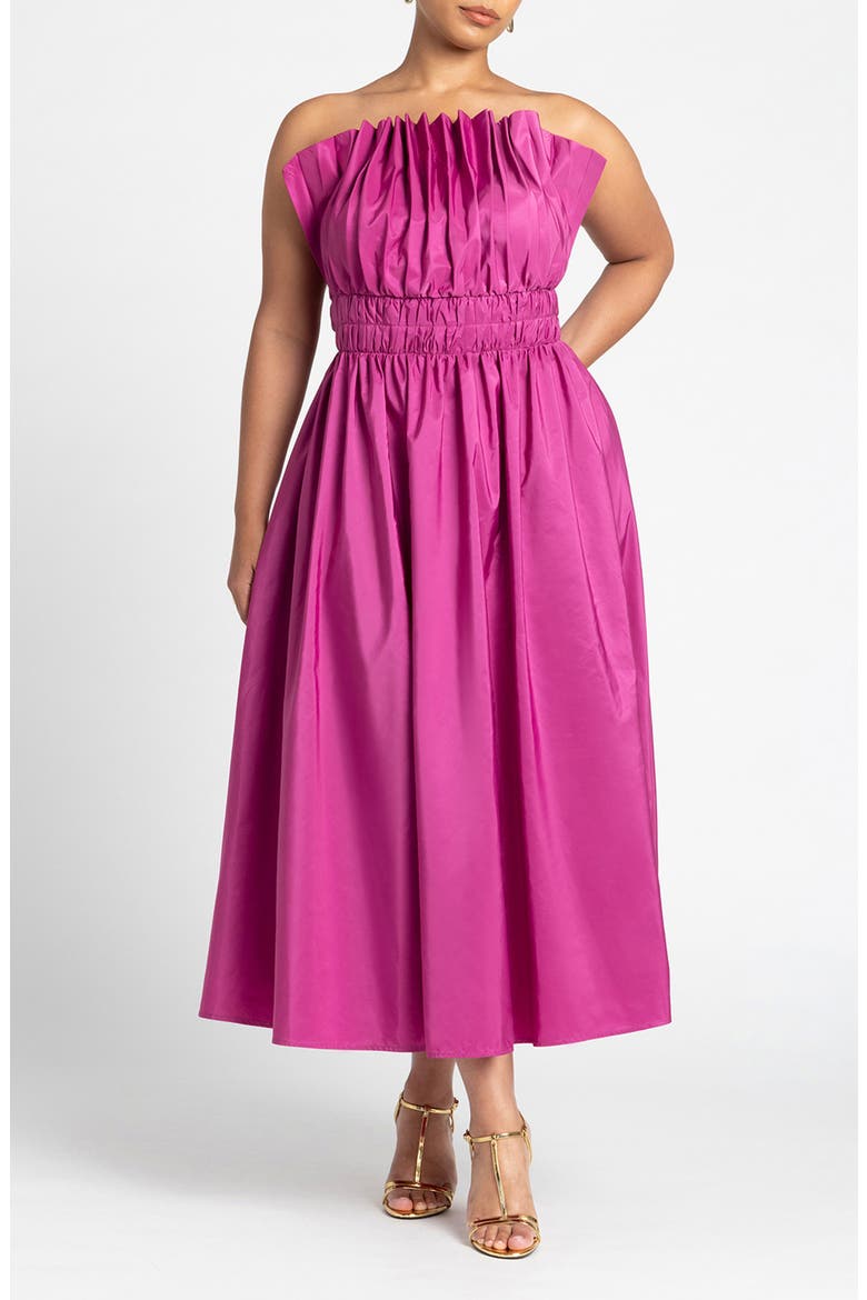 Pleated Ruffle Neckline Midi Dress, Main, color, VIVID VIOLA