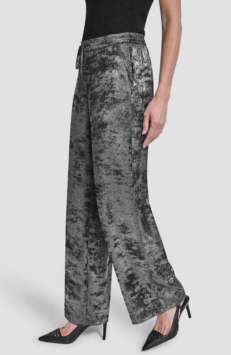 DKNY Wide Leg Liquid Velvet Pants, Alternate, color, Silver