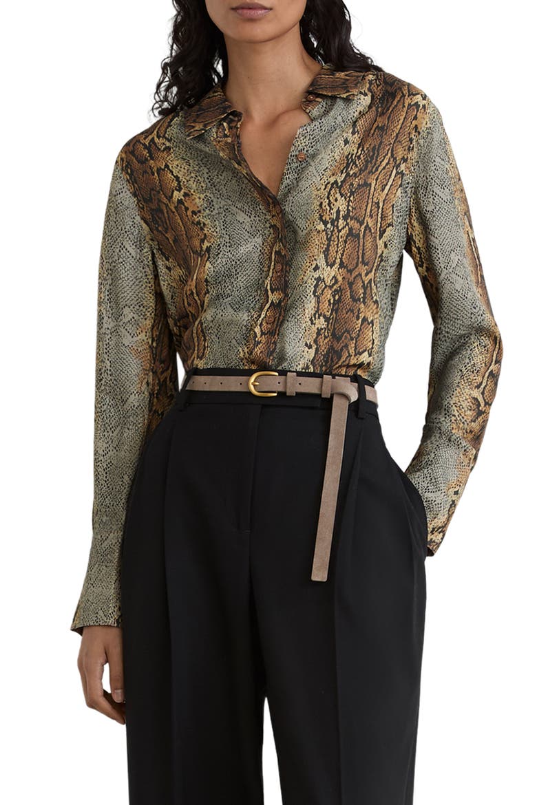 Lyla Snakeskin Print Long Sleeve Shirt, Main, color, NEUTRAL/ GREY