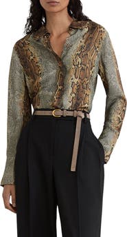 Reiss Lyla Snakeskin Print Long Sleeve Shirt