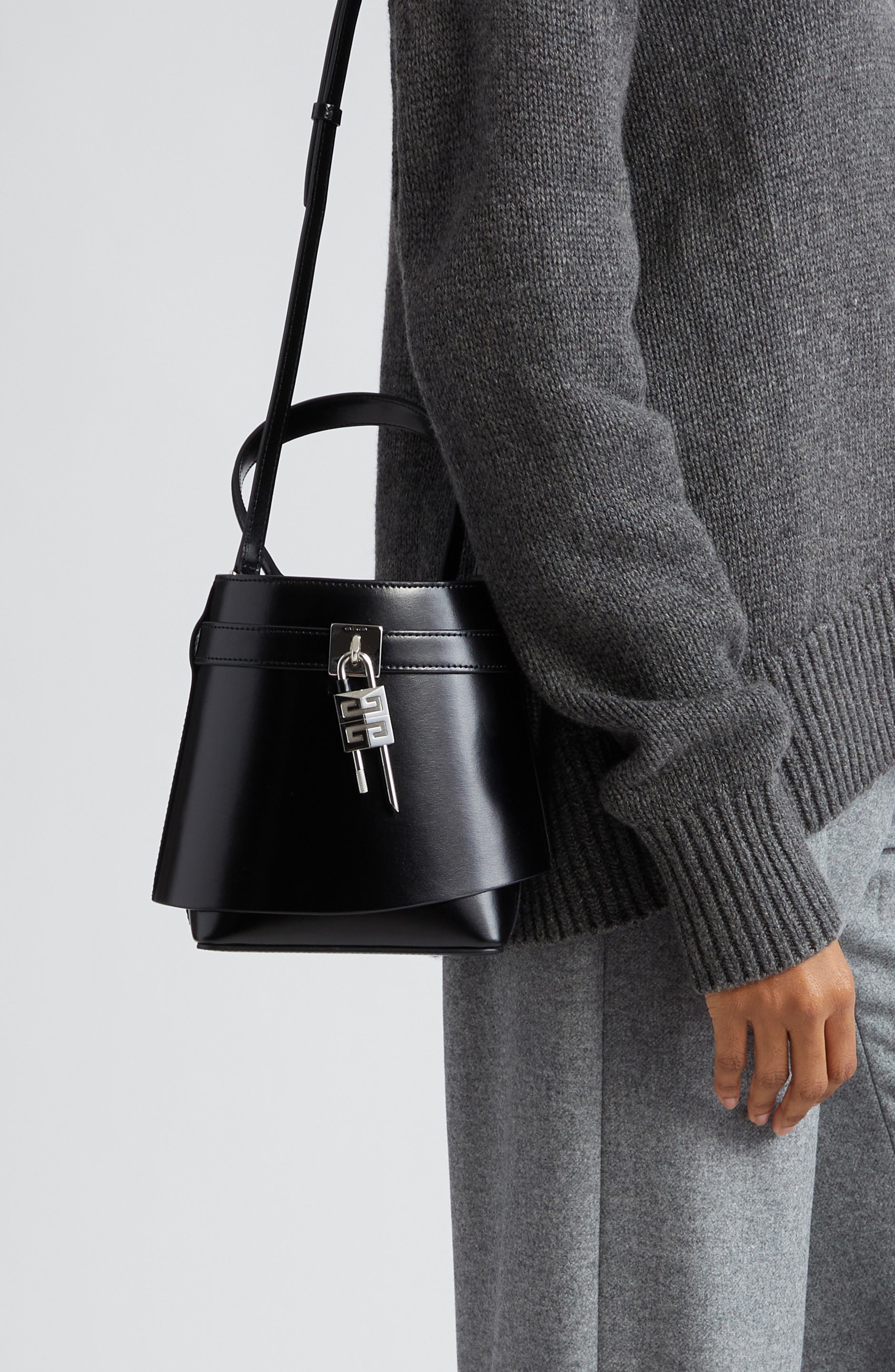 Givenchy Shark Lock Leather Bucket Bag, Alternate, color, 